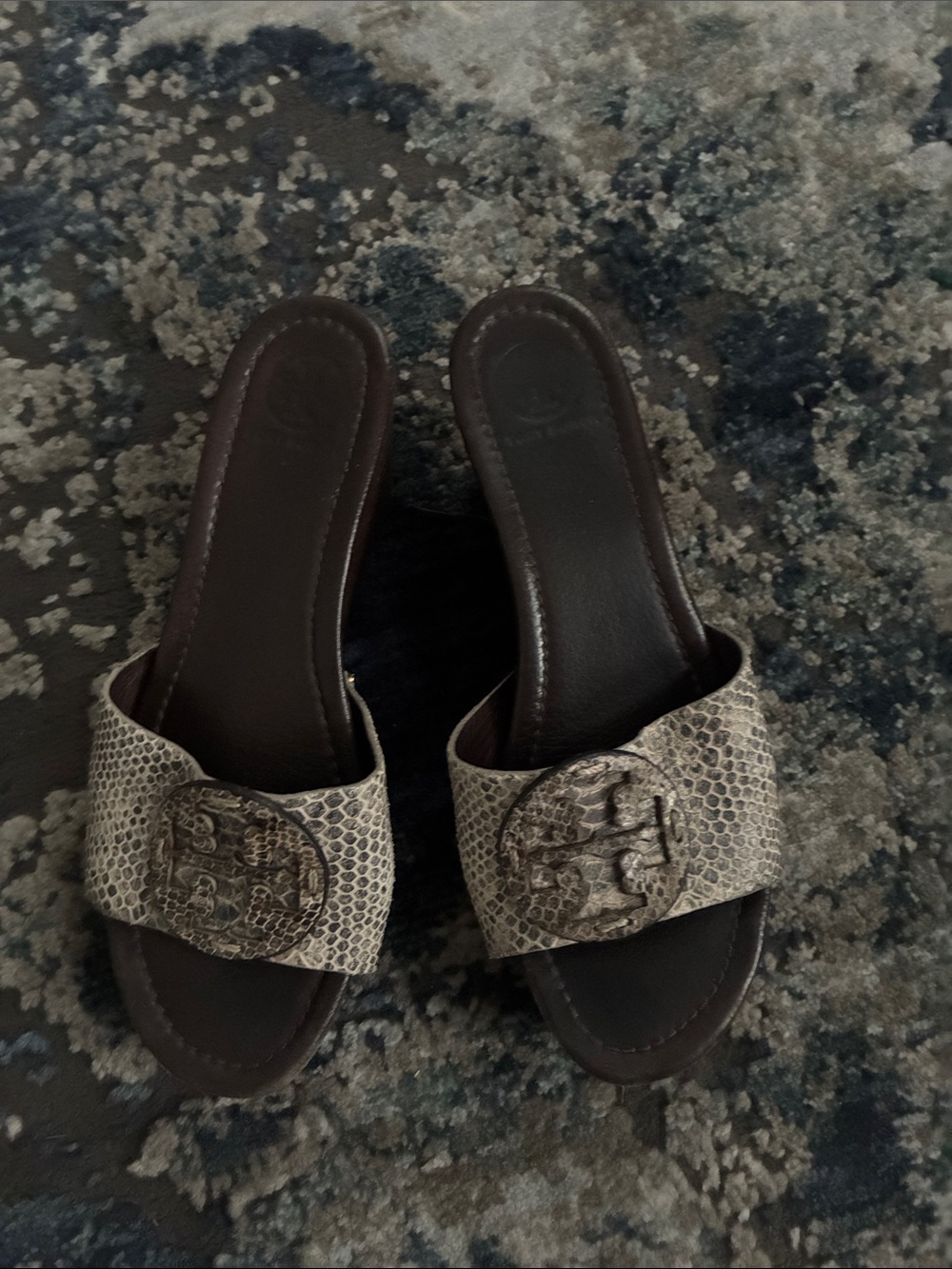 Tory Burch Brown Snake-Print Wedge Sandals